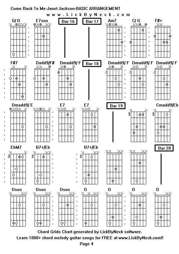 Chord Grids Chart of chord melody fingerstyle guitar song-Come Back To Me-Janet Jackson-BASIC ARRANGEMENT,generated by LickByNeck software.